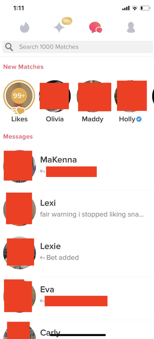Tinder matches screenshot showing increased match rate
