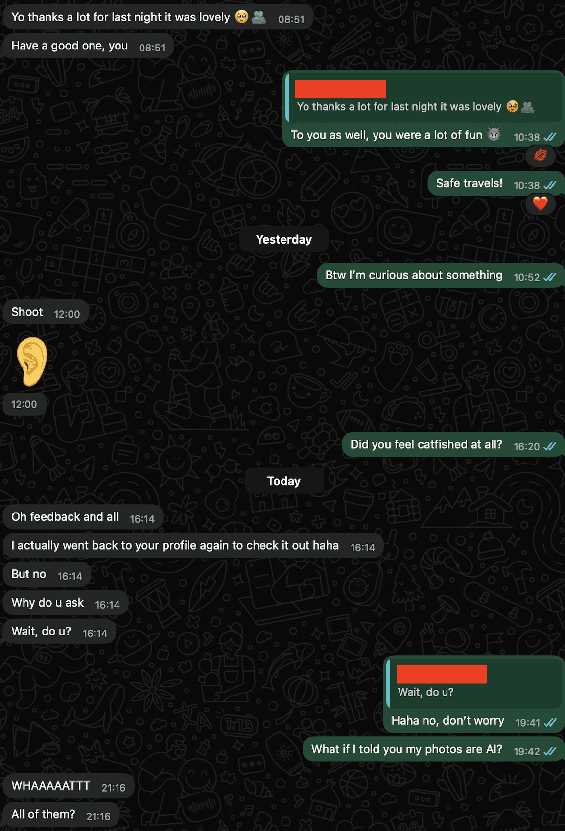 Customer WhatsApp conversation showing dating success